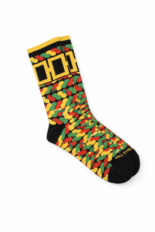 Colorful sock with a pattern on a white background