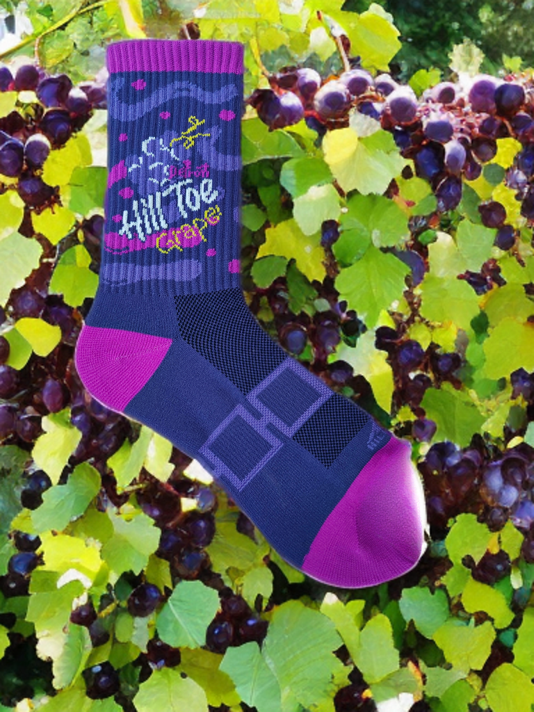 Hill Toe Purple Grape Edition sock featuring deep purple tones, inspired by classic Detroit soda flavors, with breathable mesh and seamless toe design.